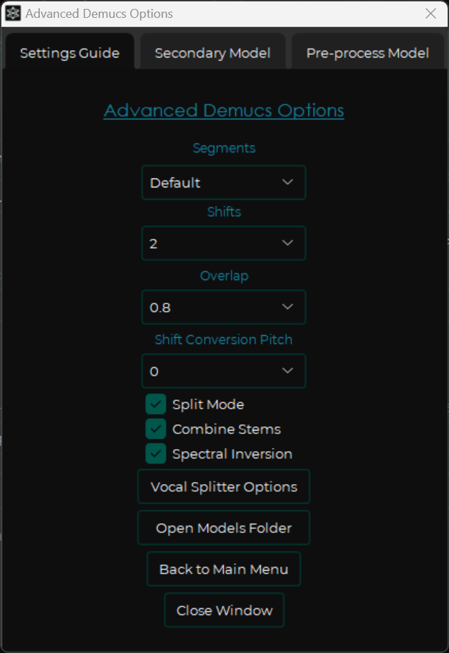 Advanced Demucs Options